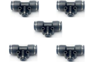 VETLEY PNEUMATIC Black Plastic Push To Connect Fittings 1/2'' x 1/4'' x 1/2 Inch Tube OD Tee Reducer Connector Push Fit Fittings PGT1/2-1/4(Pack of 5)