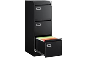 MIIIKO 3 Drawer File Cabinet, Metal Vertical Filing Cabinets with Lock, Home Office File Folders Storage Cabinet for Letter Legal A4 File Size