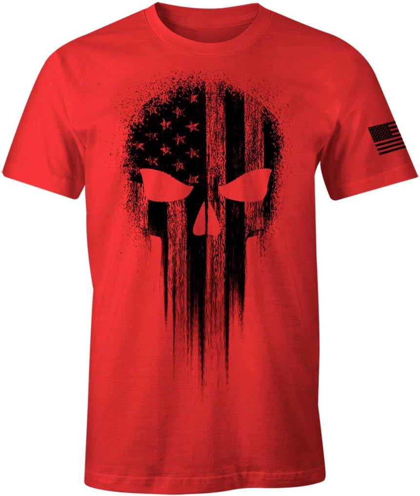 USA Military American Flag Black Skull Patriotic Men's T Shirt