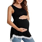 Xpenyo Womens Maternity Tank Top Sleeveless Lace Crochet Trim Peplum Cami Shirts