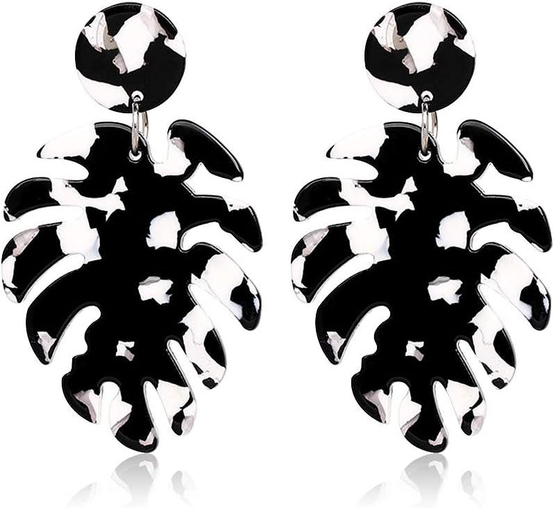 Acrylic Earrings for Women Drop Dangle Leaf Earrings Resin Minimalist Bohemian Statement Jewelry (Black White)