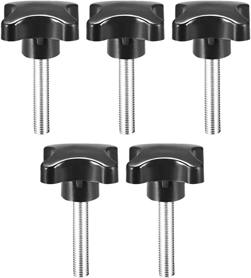uxcell Clamping Handle Screw Knobs Handle M10 x 50mm Threaded Plastic Metal 5pcs, Silver Tone, Black, M10x50 , 5pcs