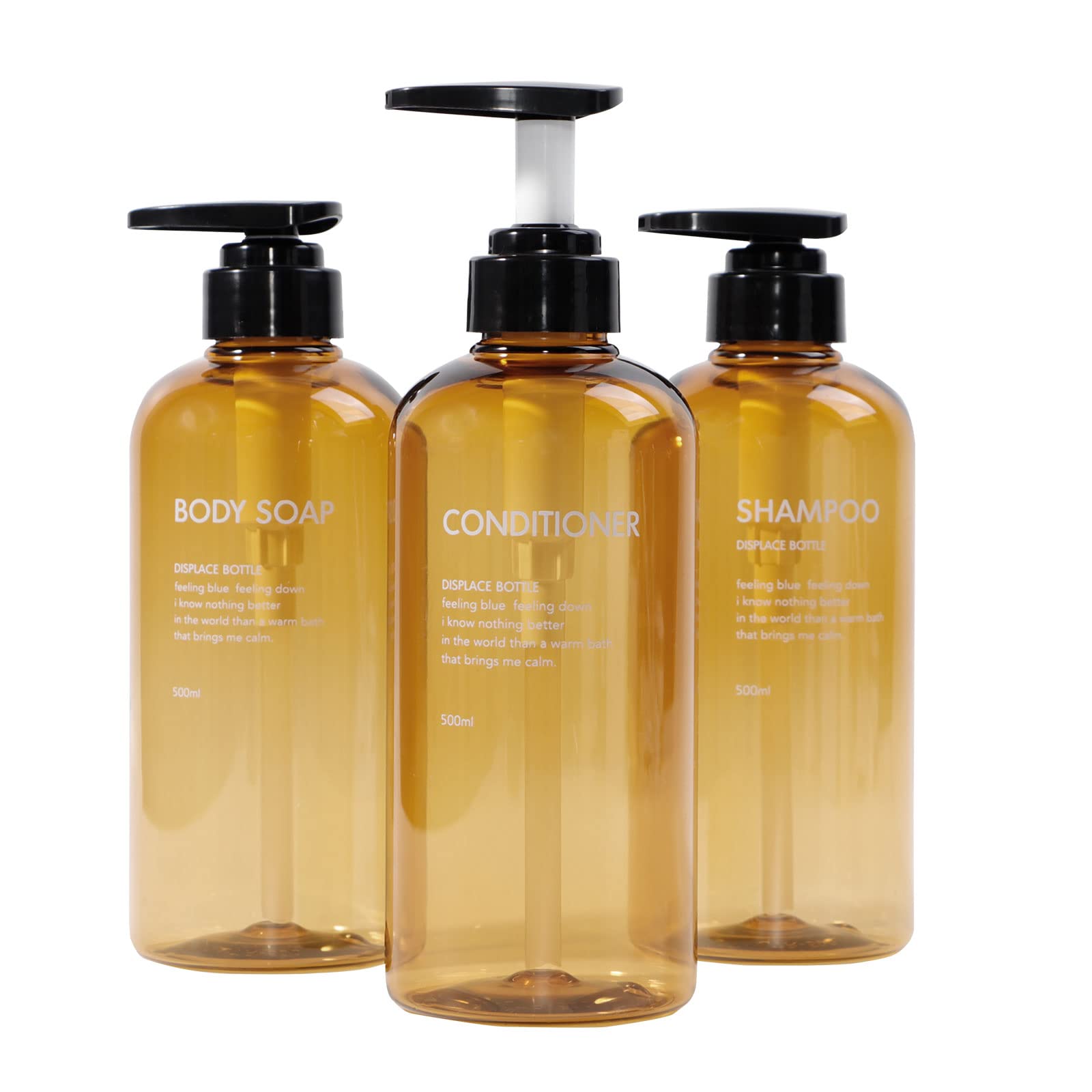 Yeeco Brown Shampoo Bottles Refillable, Shower Dispenser 16.9oz/500ml, Shampoo and Conditioner Bottles 3 Packs, Shampoo Dispenser for Bathroom, Kitchen, Hotel