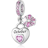 LONGLUCK 925 Sterling Silver Birthstone Charms Fit for Bracelet and Necklace Happy Birthday Charm Mother's Day Jewelry Gift for Women