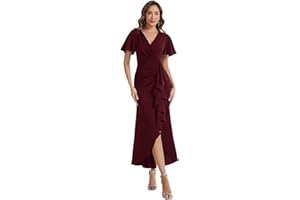 Ever-Pretty Women's V-Neck Short Sleeves Wedding Guest Dress Knit Maxi Bodycon Formal Dresses 02633