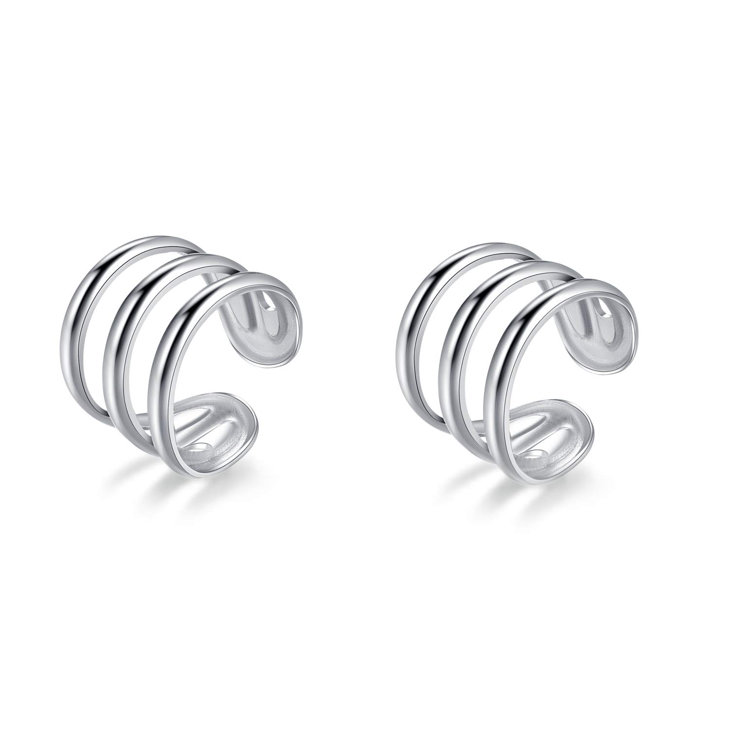 FarryDream 925 Sterling Silver Cuff Earrings for Women Hoop Earrings Cartilage Earrings Multi Circles Earrings(Three Circle/pair)