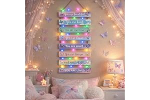Cute Butterfly Room Decor Set of 8 with Led Light for Teen Girls Kids Toddler, Pink Inspirational Butterfly Wood Nursery Wall