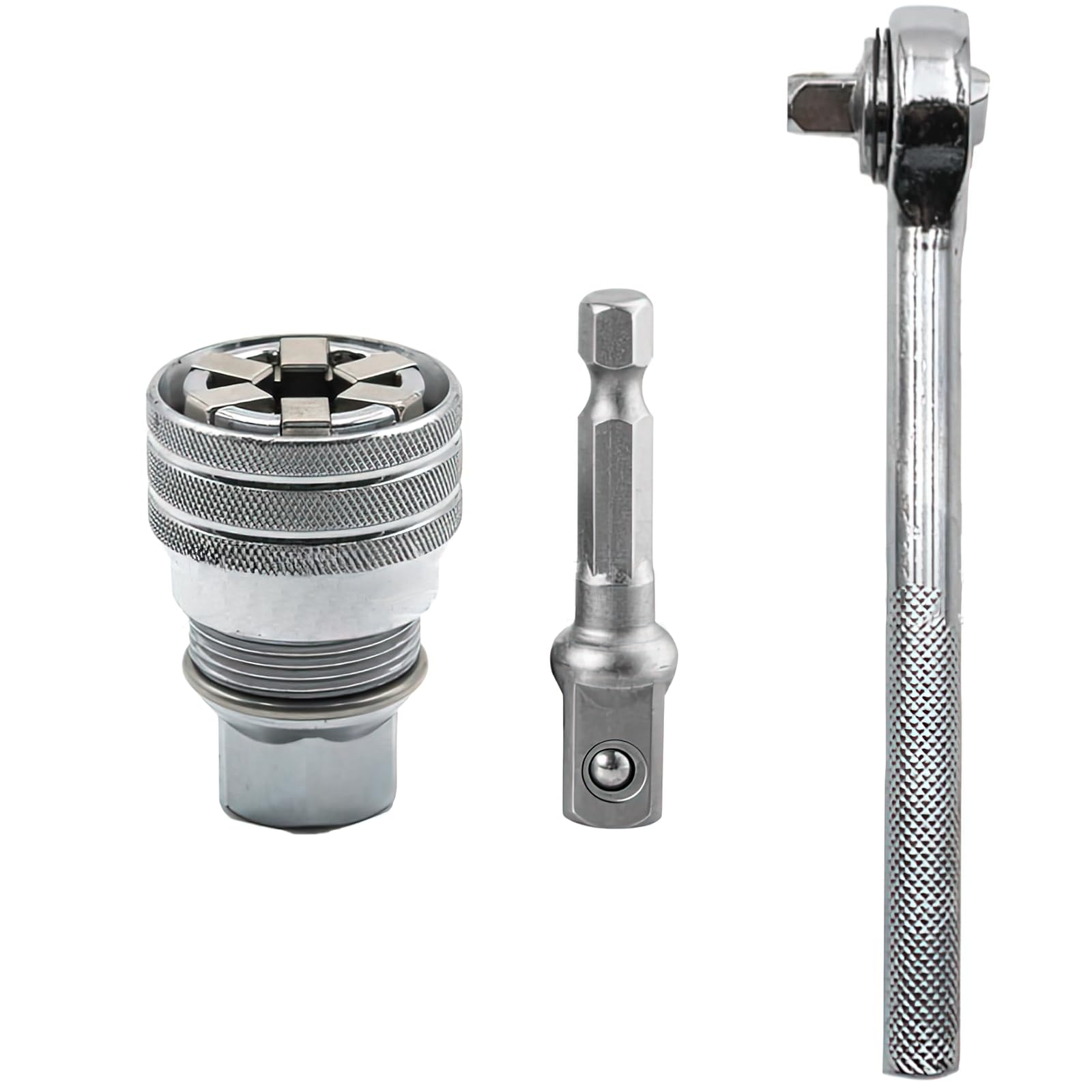NIYATA Universal Adjustable Socket Wrench, 3Pcs Sockets Wrench-Tool,Multi-Function Universal Socket, (1 Pcs Ratchet Wrench,1 Pcs Extension Rod)