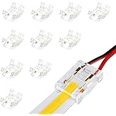 LightingWill LED Connectors 2Pin 10mm, 10 PCS Strip to Wire Connector Transparent Solderless, LED Tape Light Connector 2 Conductor No Dark Area for COB/SMD 5050 Single Color LED Strips