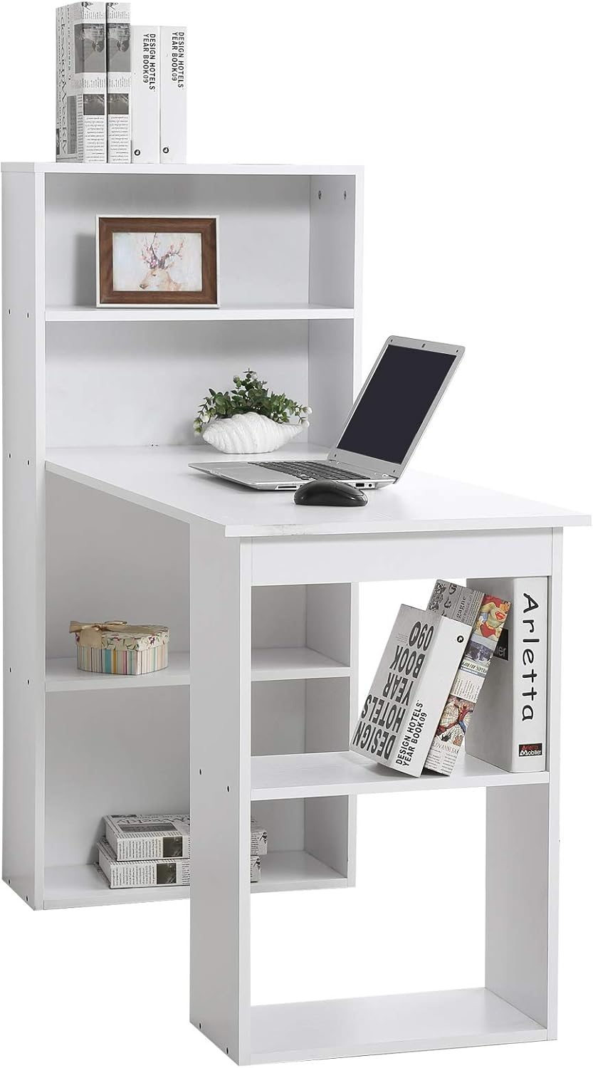 Amazon Com Homcom 47 Modern Office Compact Computer Crafting Hobby Desk Bookcase White Kitchen Dining