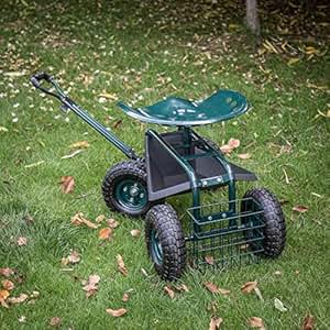 Amazon.com: Kinbor Garden Cart Rolling Work Seat with Tool Tray Outdoor
