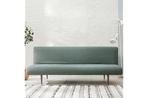Hixingo Stretch Armless Futon Cover, Futon Mattress Cover Soft Futon Covers with Elastic Bottom, Small Checks Futon Slipcovers Washable Futon Couch Cover (Small (47-57"),Gray Green)