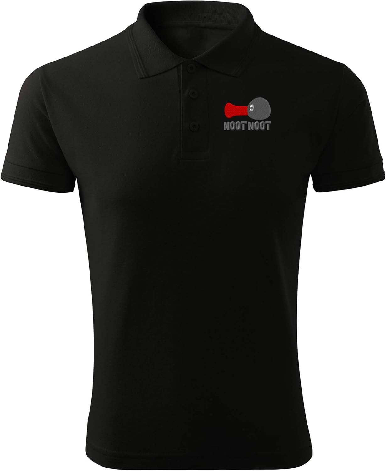 Noot Noot Pingu Grey Embroidered Design Original Logo Polo Pique Shirt