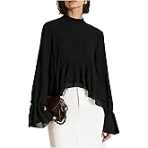Verdusa Women's Old Money Chiffon Blouse Ruffle High Low Tops Tie Back Asymmetrical Top Dressy Blouse