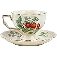 Tmore Vintage Porcelain Tea Set - Strawberry Pattern, 220ml Coffee Cup + Saucer + Teaspoon