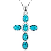 BETHZA Genuine Turquoise Cross Necklace for Women 925 Sterling Silver Natural Oval Shape Turquoise Gemstone Cross Pendant Jewelry Gifts