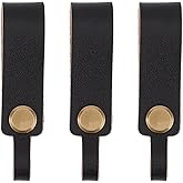 CALFOVERA 3PCS Black Genuine Leather Key Chain Holder Cowhide Keychain Connector Key Fob Organizer Detechable Handmade Full Grain Leather Hook Ring Loop Lanyard Belt Strap Keyring for Men Women Purse