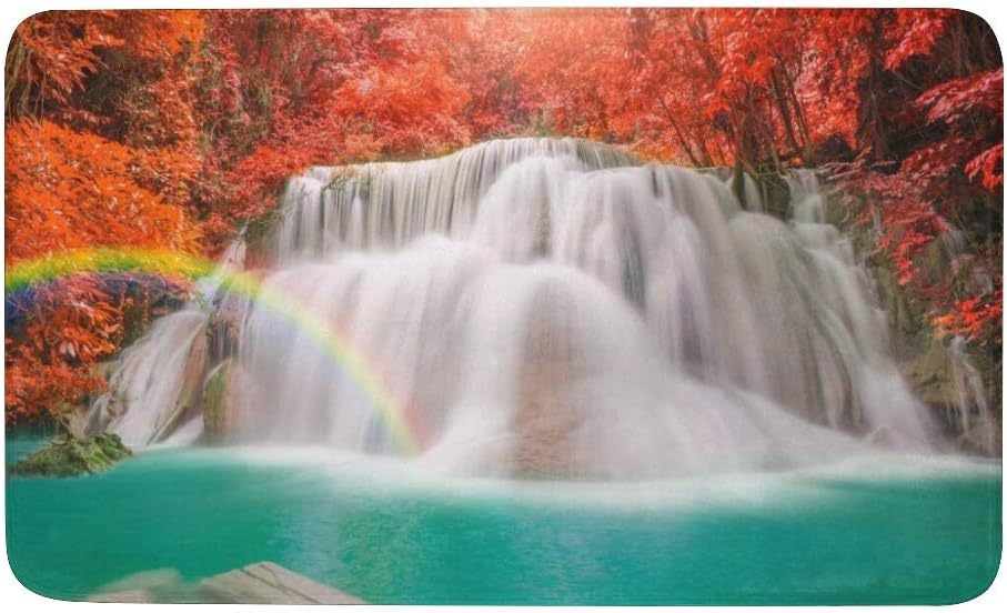 CUXWEOT Indoor Outdoor Doormat Non-Slip Backing Ultra Absorbent Mud Wonderful Waterfall Rainbow Door Mat Home Office Decorative Entry Rug Garden Kitchen Mats 23.6 x15.7 Inch : Garden & Outdoor