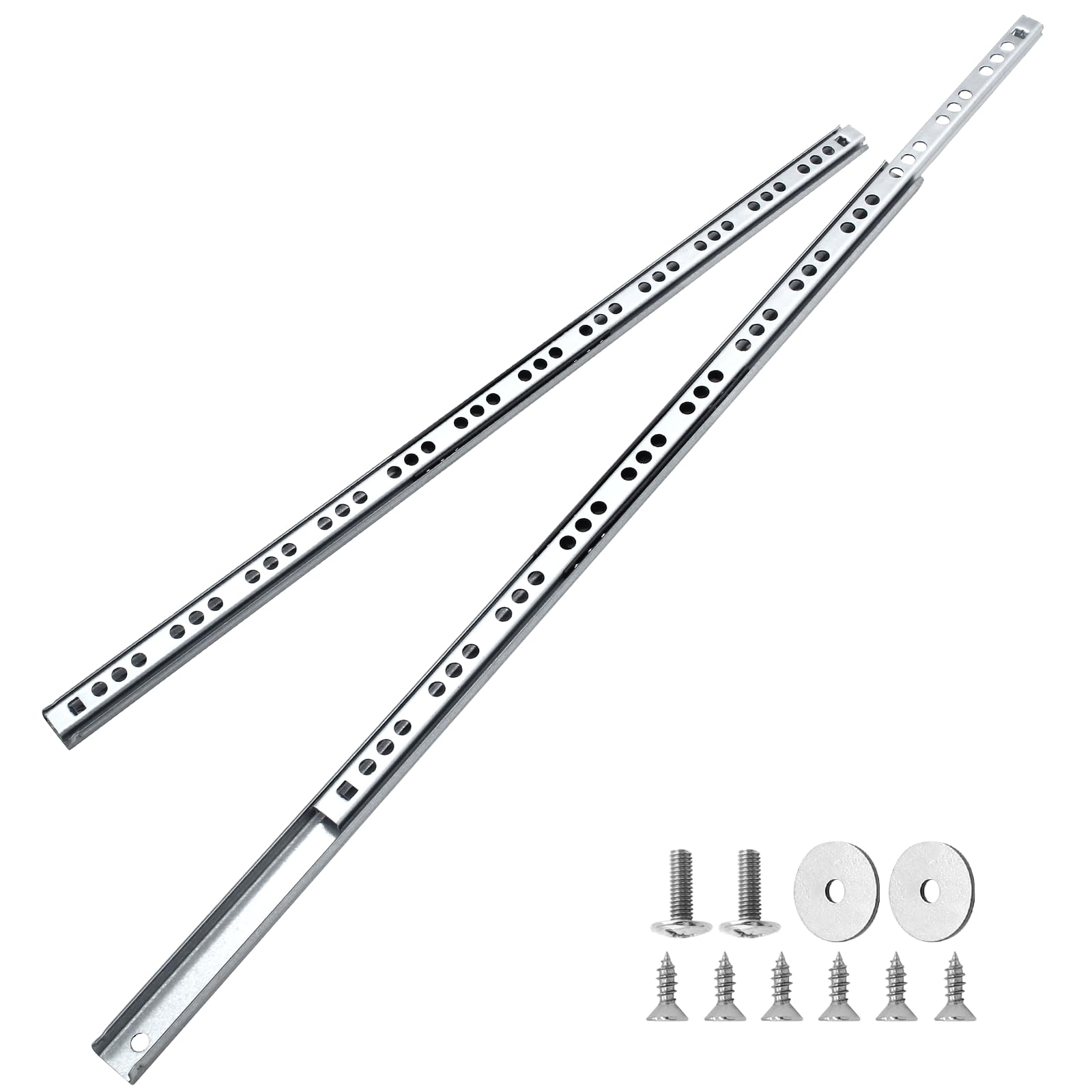 Cjueiom 10 Pack 16 Inch / 406mm Drawer Slides Runners, Silver Ball Bearing Drawer Slides Rail Metal Two Way Slide Track Rail, 17mm Wide Keyboard Tray Runners for Grooved Drawers Cabinet Cupboard