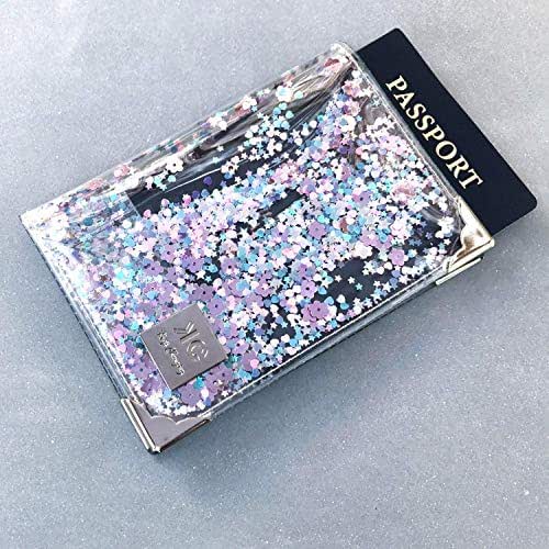 Clear and Glitter Pastel Rainbow Passport Holder for Women, Designer Handmade Cute