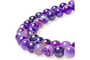 MJDCB Natural Stone Beads Purple Striped Agate Round Loose Beads for Jewelry Making DIY Bracelet Necklace (4mm)