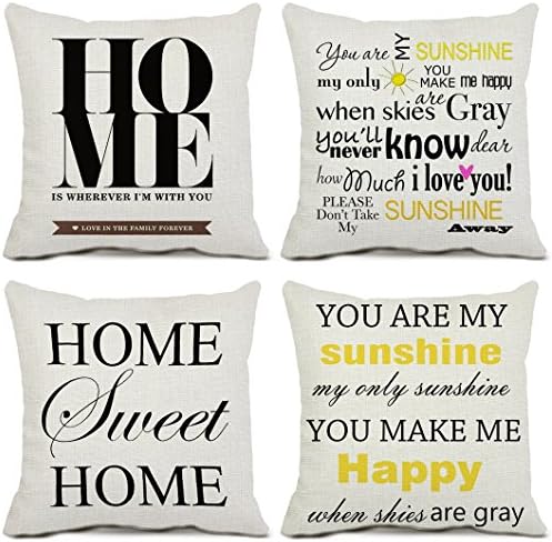 4 Pcs Sweet Home Pillow Covers Cotton Linen Saying Cushion Covers Sunshine Pillowcases Couch Home Decor 20 x 20 Inch