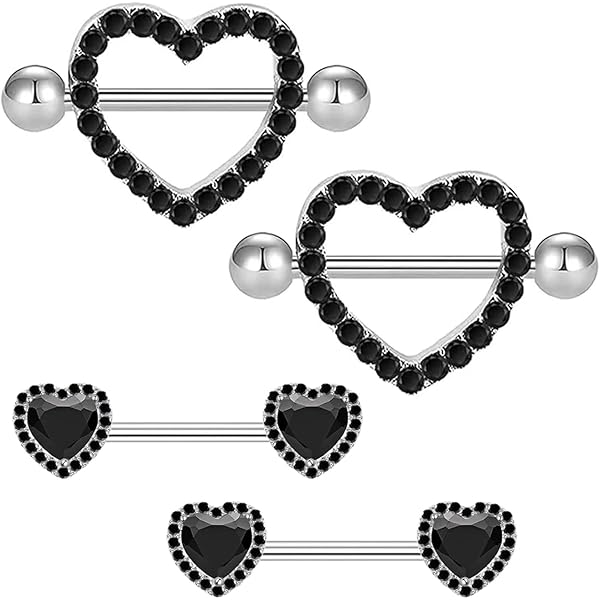 Amazon.com: BODY16G CZCZ 14G Heart Nipple Rings 2 Pairs