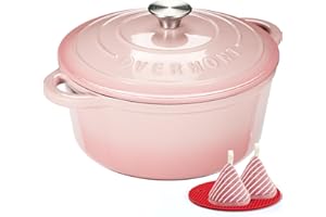 Overmont Enameled Cast Iron Dutch Oven - 5.5QT Cookware with Cookbook Cotton Heat-resistant Caps - Heavy-Duty Enamel Pot with