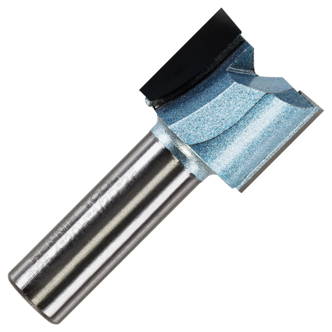 Rennie Tools - 25.4mm (1") Cutting Diameter x 20mm Flute x 1/2" Shank TCT Tipped 2 Flute Straight Router Cutter Bit. Compatible With Makita Trend Festool Hikoki Dewalt Router Etc. 25.4mm Router Bit