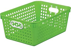 Really Good Stuff Large Plastic Book Baskets, 13.25" by 10" by 5.5" - Single, Neon Green, Classroom Library Organizer, Toy Storage, Multi-Purpose Organizer Basket