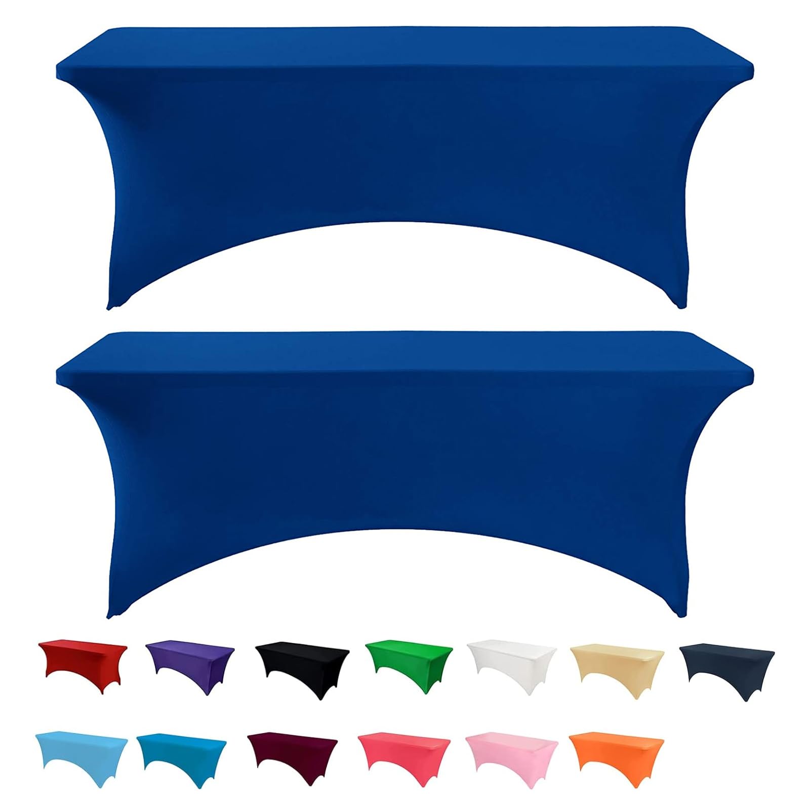 Newthinking 6FT Stretch Tablecloth for Craft, 2 Pack Spandex Stretch Table Cloth, Washable and Wrinkle Resistant Market Stall Table Cover for Banquet Folding Table Event Wedding, Blue