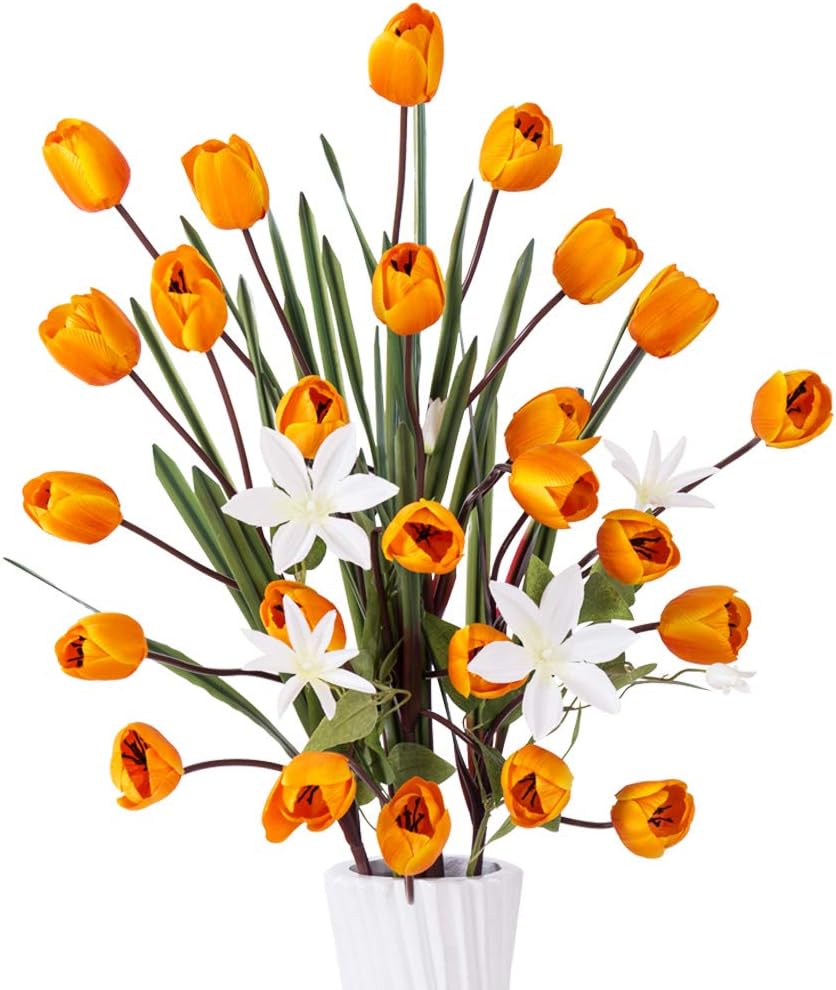 Yiliyajia Artificial Flower Silk Tulips Flowers Bouquet For Wedding Party Decoration Pack of 3 (Orange)