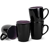 Elanze Designs Color Pop Purple Black Exterior 16 ounce Glossy Ceramic Mugs Matching Set of 4