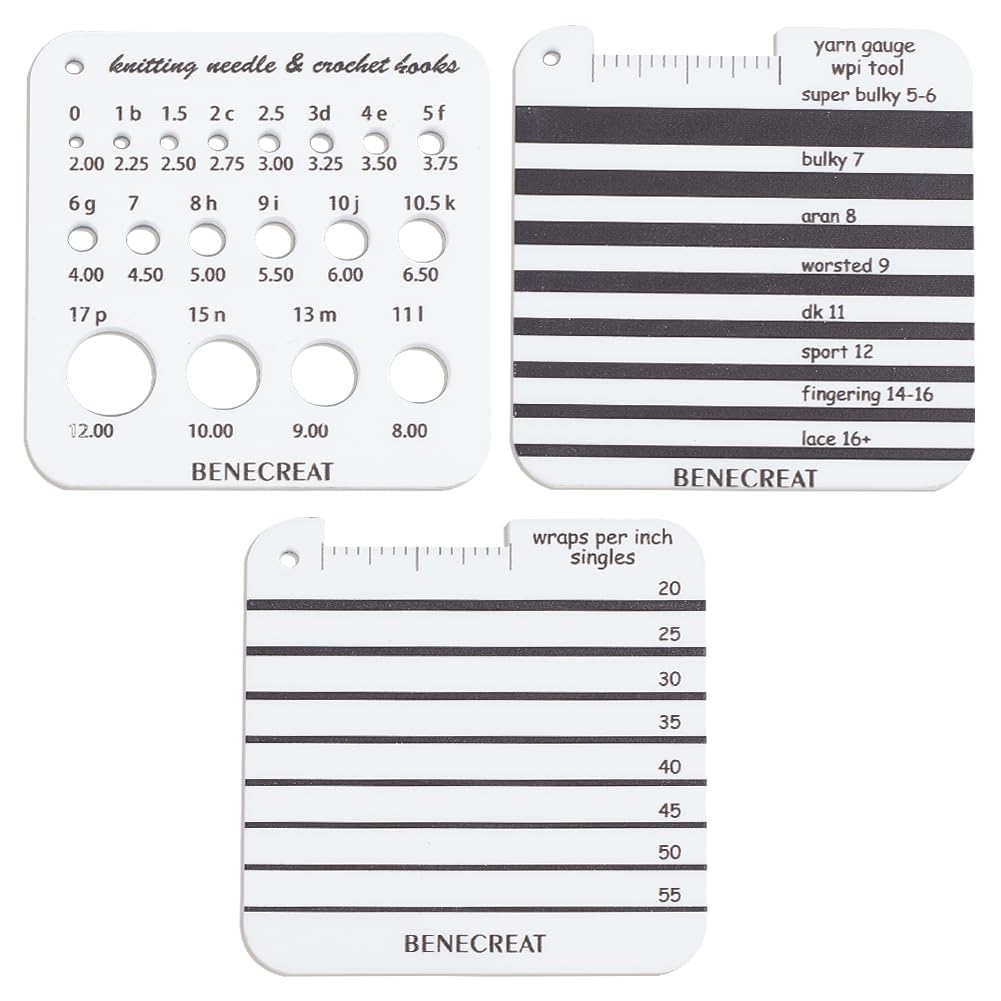 BENECREAT 3 Styles Acrylic Knitting Gauge Rulers, Square Knitting Tool Crochet Hook Knitting Needle Gauge Yarn Wrap Per Inch Guide Board for Measurement Sewing Tailor Craft, 6.3x6.3cm