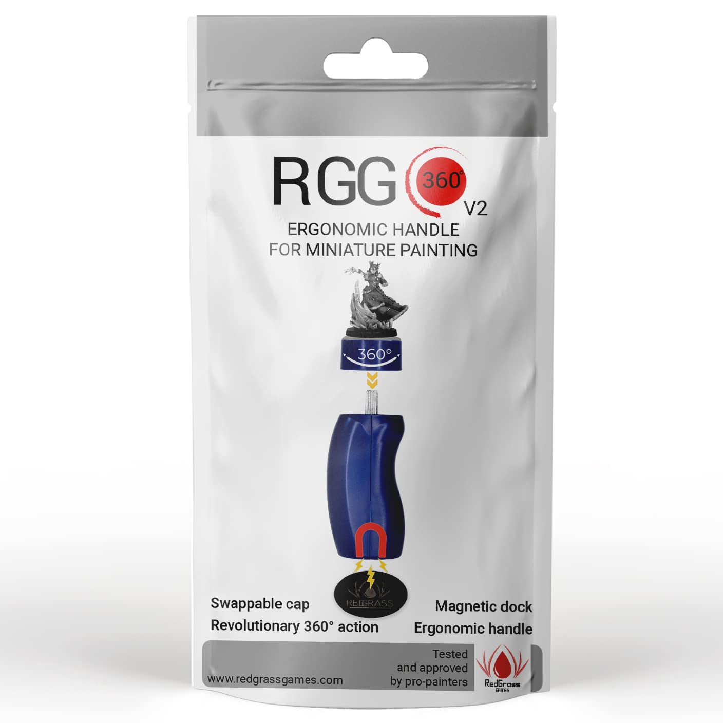 Redgrassgames RGG 360 V2 Painting Handle for Miniature - Blue Magnet Grey Putty Edition