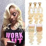 Dorabeauty #613 Platinum Blonde Hair 4×4 Lace Closure with 3 Bundles 100% Brazilian Remy Human Hair