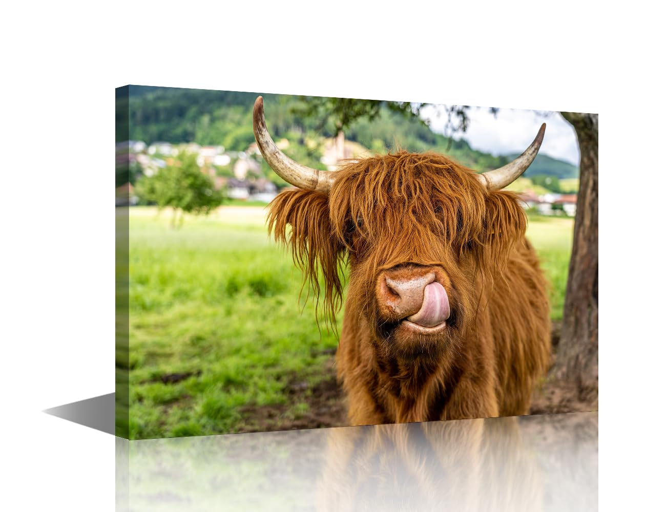 TISHIRON Animal Portrait Paintings Canvas Wall Art 1pieces Large Size Farm Animal Cattle Posters and Prints for Living Room Dining Room Wall Decor Stretched and Framed Ready to Hang 24x16in