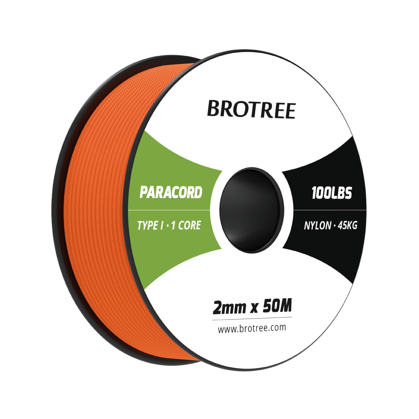 Brotree Paracord 2mm 50M 100% Nylon Rope 1 Strand Parachute Cord for Outdoor, Craft, DIY - 45kg Breaking Load (Orange)
