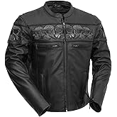 First Mfg Co - Savage Skulls - Men's Motorcycle Biker Riding Black Leather Jacket