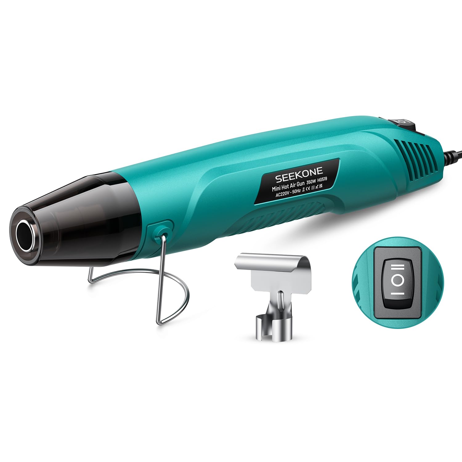 SEEKONE 350W Mini Heat Gun, 260℃/450℃ Dual Temp Fast Heat Hot Air Gun with Overload Protection, Reflector Nozzle and Double Insulated 1.5m Cable for Heat Shrink Tubing, Crafts, Embossing