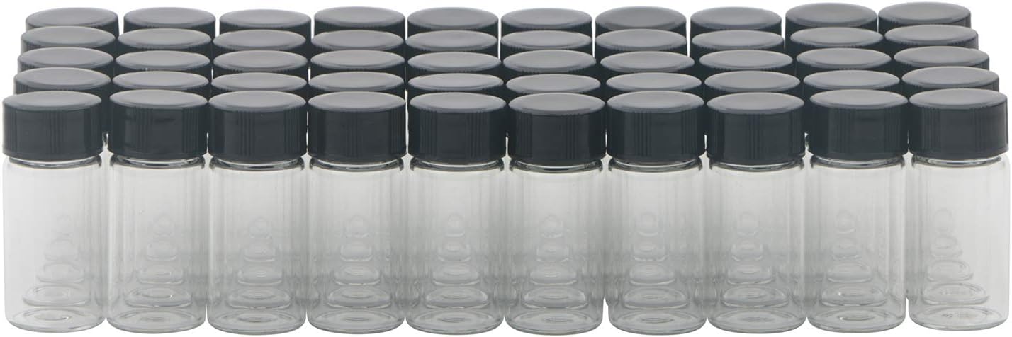 Rowiz 50PCS 5ml (0.18 Oz) Clear Glass Vials Liquid Sampling Sample Bottle Small Glass Bottle with Black Screwcap
