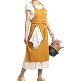 Tobyan Soft Cotton Linen Apron - Retro Linen Art Apron, Adjustable Casual Apron with Towel, Great for Florist and Kitchen