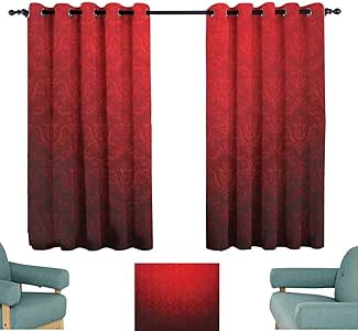 Cortinas de Exterior de Color Rojo Oscuro con diseño Floral Antiguo con