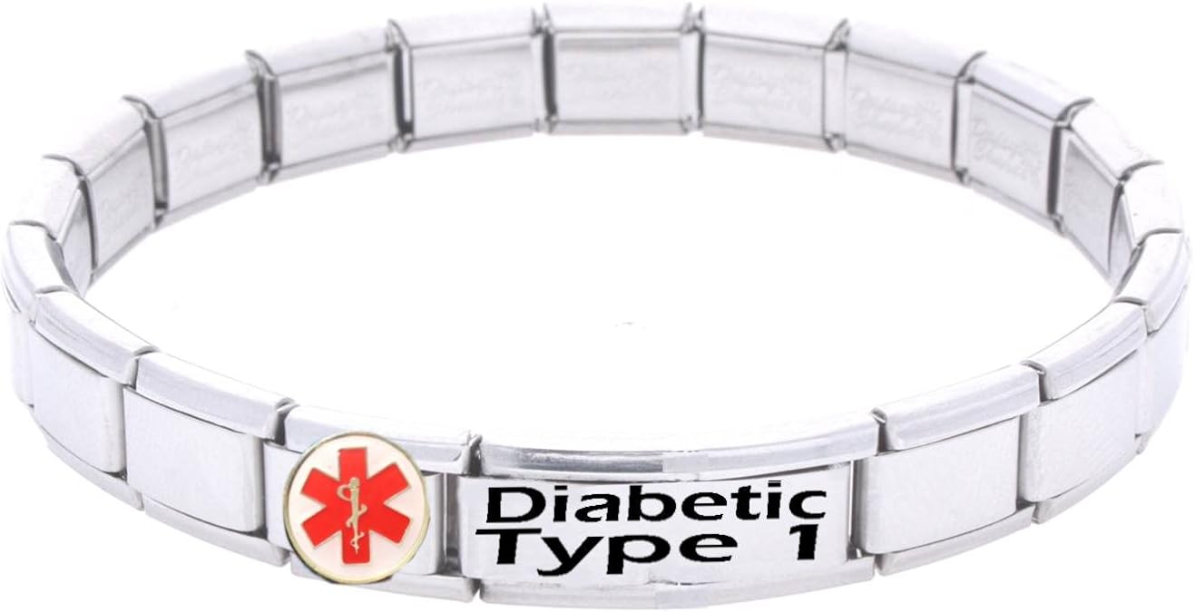 Diabetic Type 1 Medical ID Alert Bracelet Stainless Steel One Size