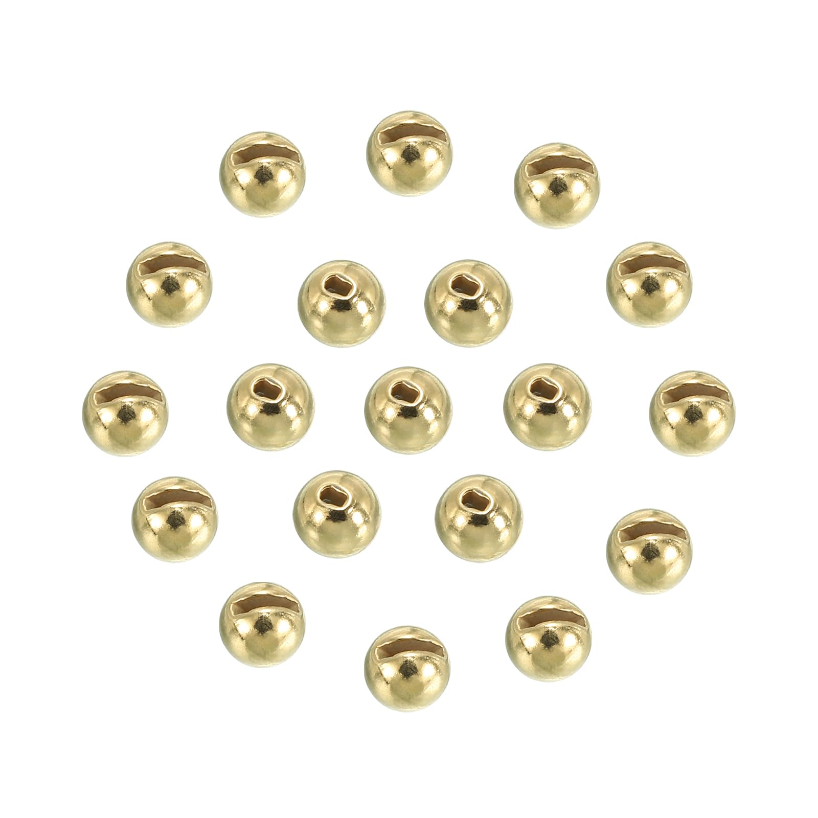 PATIKIL 3.3mm Fly Tying Tungsten Beads, 50 Pcs Tungsten Slotted Beads Tungsten Round Ball Beads for Jig Hooks Fishing Materials, Gold