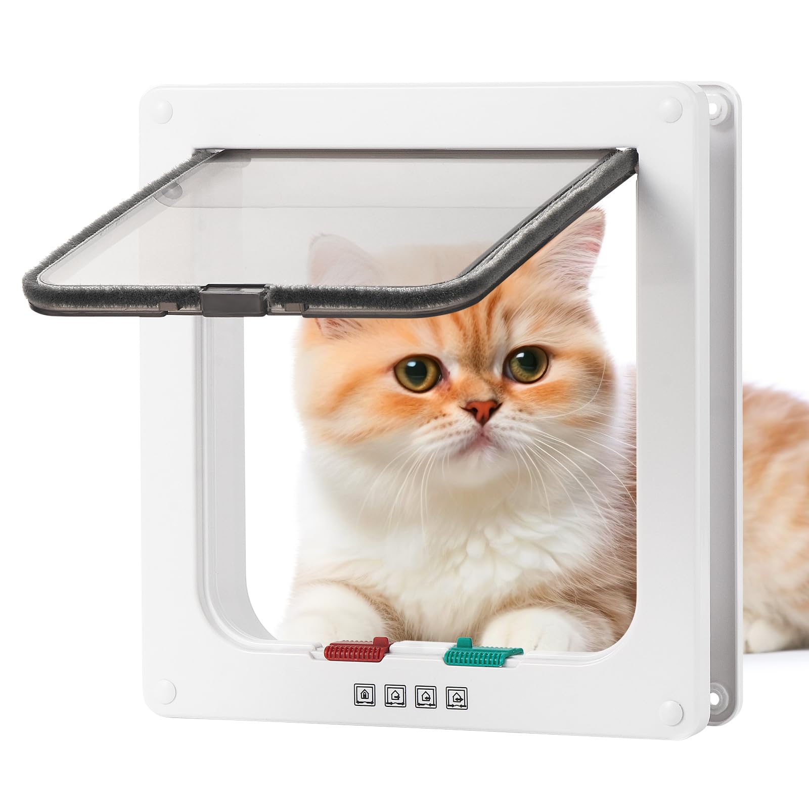 Roxanex Cat Door Large 18.5cm x 18cm Flap Easy to Fit, Safety Pet Sliding Door with 4 Way Lock, Weatherproof Cat Flap for Inside Outside Door Wall Fence, White