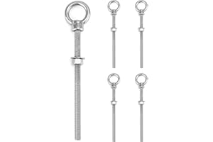 QWORK Threaded Eyebolts, 5 Pack 3/8" x 6" Long Stainless Steel Marine Grade Shoulder Eye Bolt
