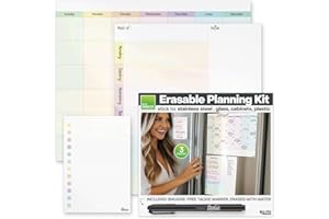 MC SQUARES M.C. Squares Dry Erase 3-Piece Bundle | Calendar, Weekly Planner & to Do List | Erasable, Re-Stickable White Board Planning Set | Home, Office, School | with Wet Erase Tackie Marker | USA Made