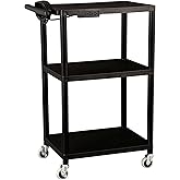 Norwood Commercial Furniture Adjustable-Height Mobile Black Plastic Utility AV Cart with Power Strip, NOR-OUG1042-SO