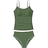 TyeSmo Girls Swimsuit Solid Color Tankini Contrast Trim Swimwear 2 Piece Bathing Suit Padded Swimsuits for Teens 9-16Y